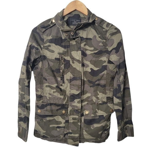 Love Tree Green Camo Full Zip Utility Jacket - Picture 1 of 11